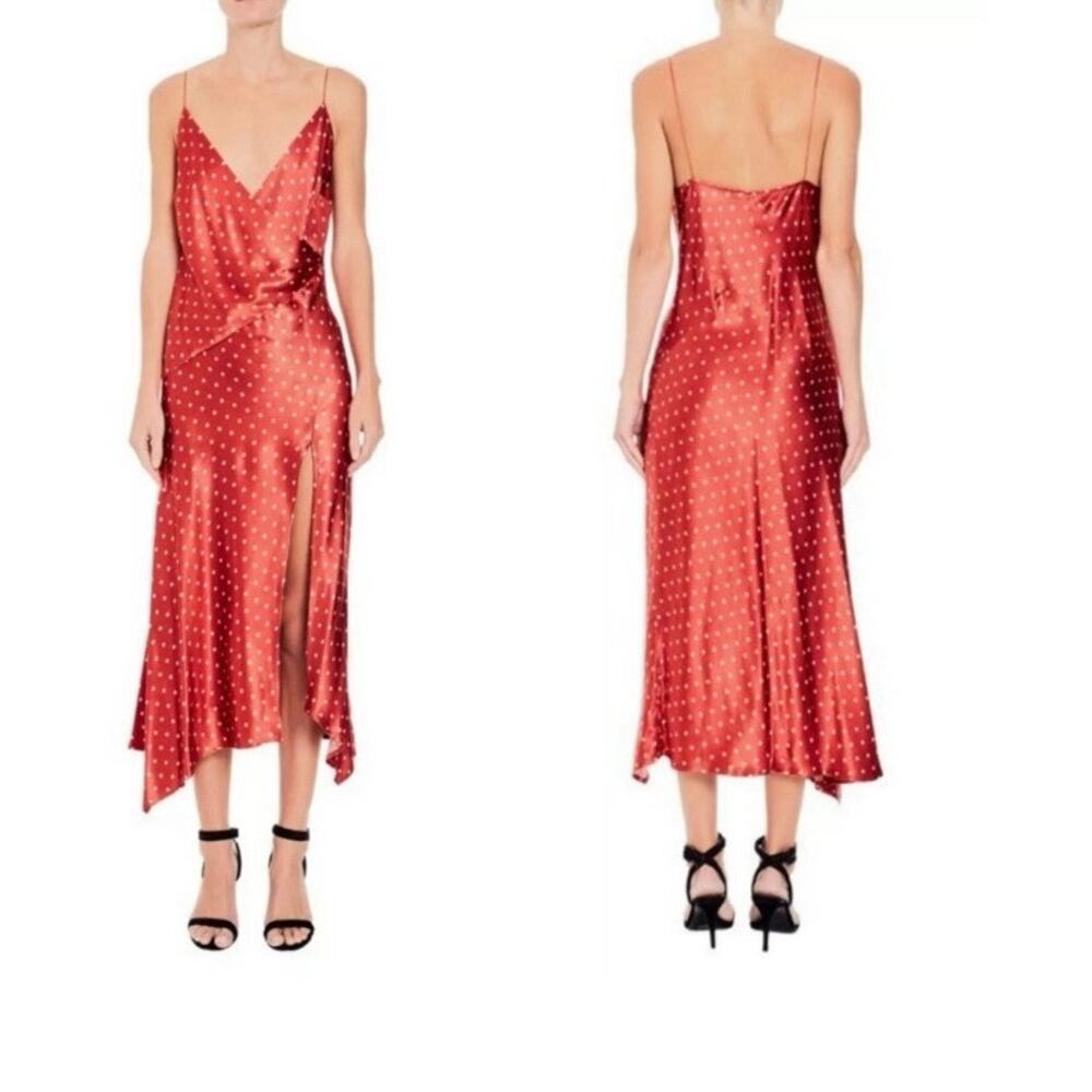 Bec and Bridge Bonjour Dress Red Polka Dot Leg Slit Strappy Crossover Size 6 NWT - Picture 3 of 10